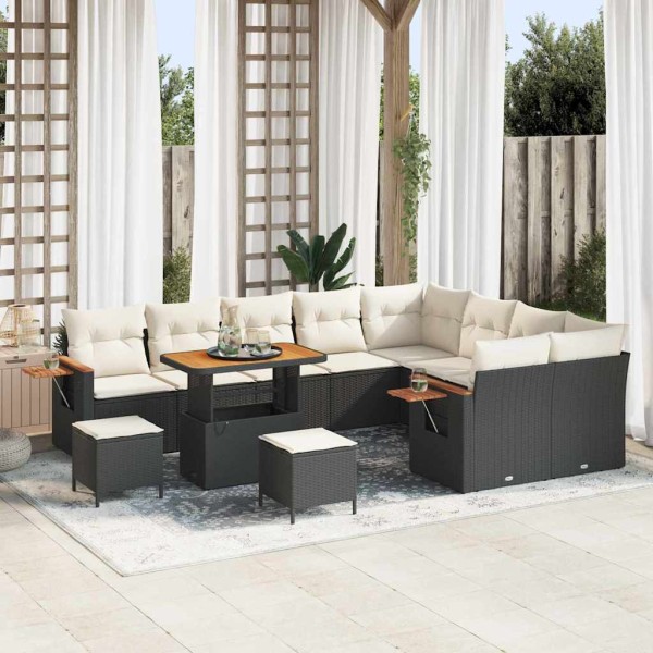 Garden Sofa Set 13 pcs Black and cream polyrattan