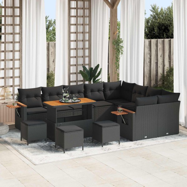 Garden sofa set with pillow 14 pcs Black polyrattan