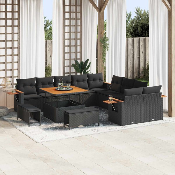 Garden sofa set with pillow 17 pcs Black polyrattan