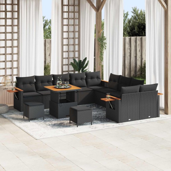 Garden sofa set with pillow 17 pcs Black polyrattan