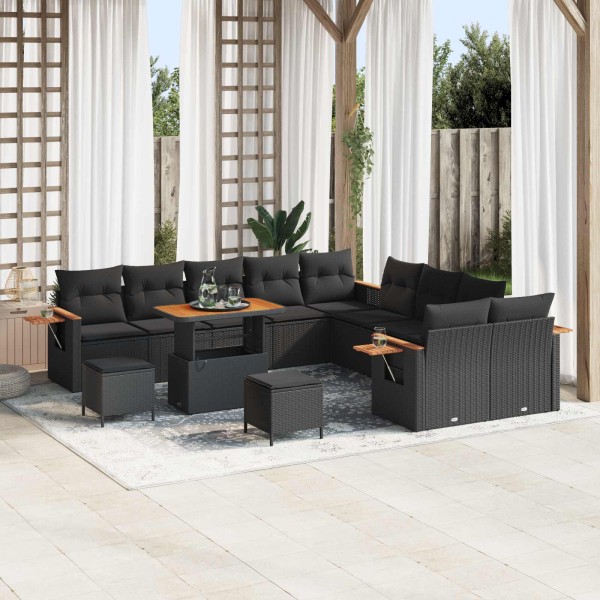 Garden sofa set with pillow 17 pcs Black polyrattan