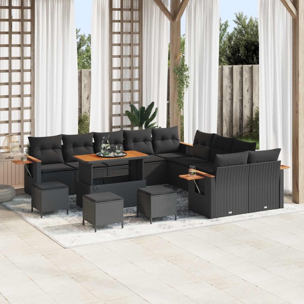 Garden sofa set with pillow 18 pcs Black polyrattan