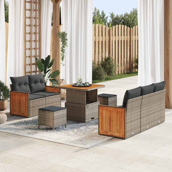Garden sofa set with pillow 10 pcs Gray polyrattan