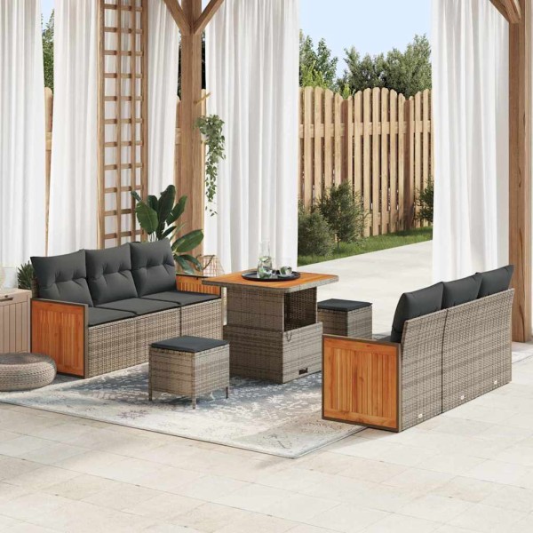 Garden sofa set with pillow 11 pcs Gray polyrattan