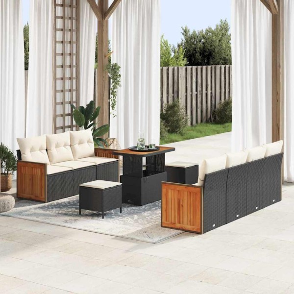 Garden Sofa Set 13 pcs Black and cream polyrattan
