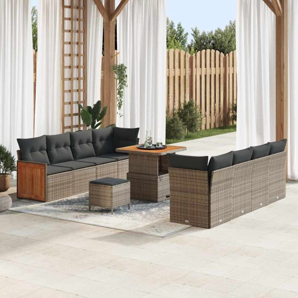 Garden sofa set with pillow 11 pcs Gray polyrattan