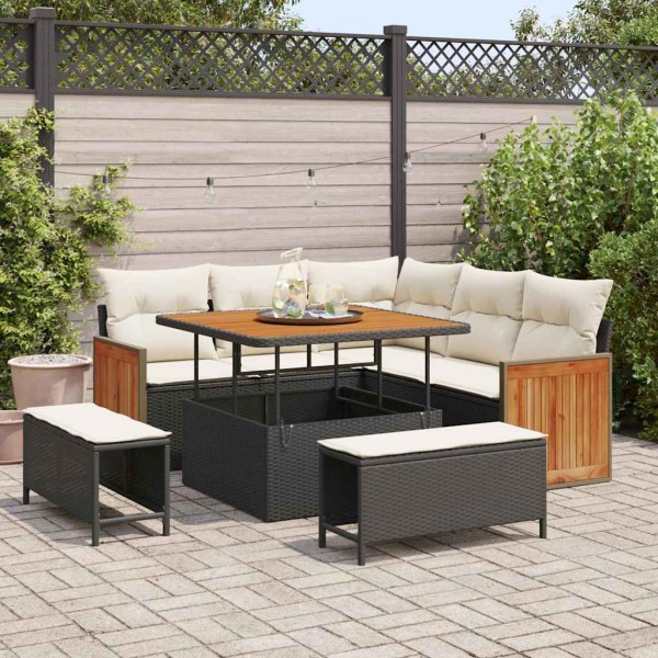 Garden Sofa Set 9 pcs Black and cream polyrattan