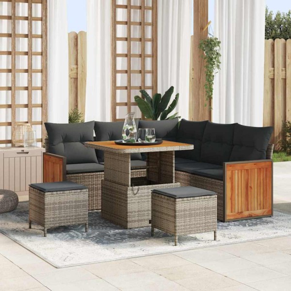 Garden sofa set with pillow 9 pcs Gray polyrattan