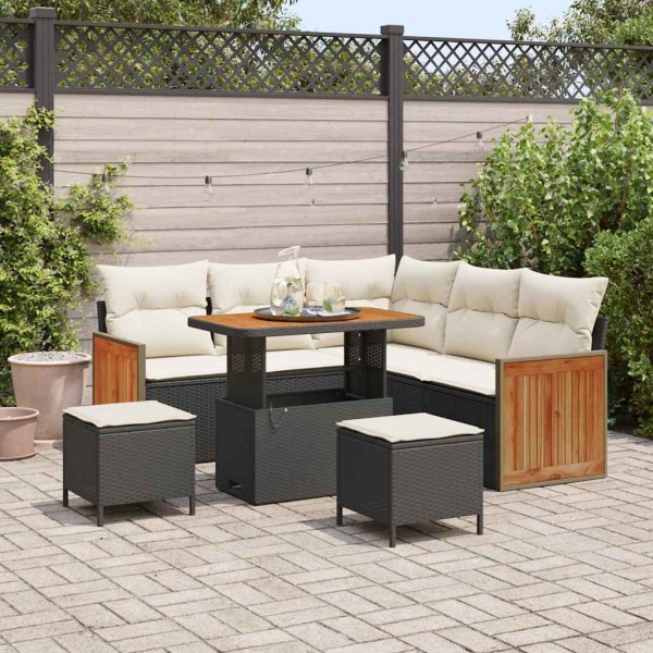 Garden Sofa Set 9 pcs Black and cream polyrattan