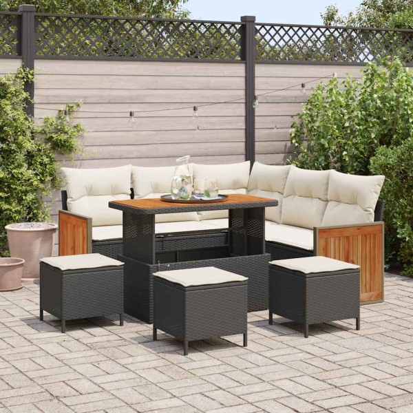 Garden Sofa Set 9 pcs Black and cream polyrattan