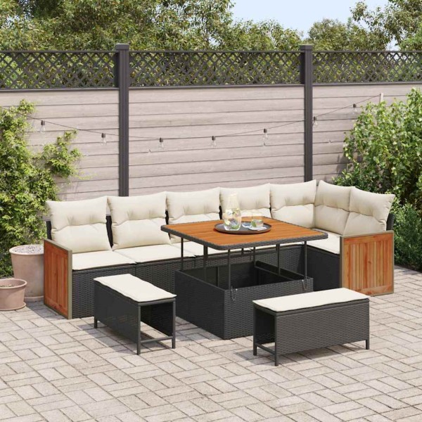 Garden Sofa Set 11 pcs Black and cream polyrattan