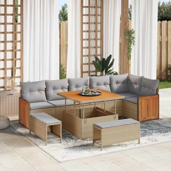 Garden Sofa Set 11 pcs Beige and light gray polyrattan