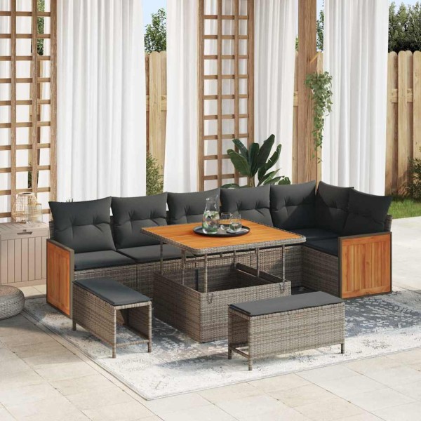 Garden sofa set with pillow 11 pcs Gray polyrattan
