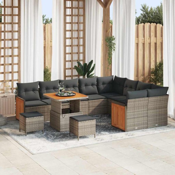 Garden sofa set with pillow 13 pcs Gray polyrattan