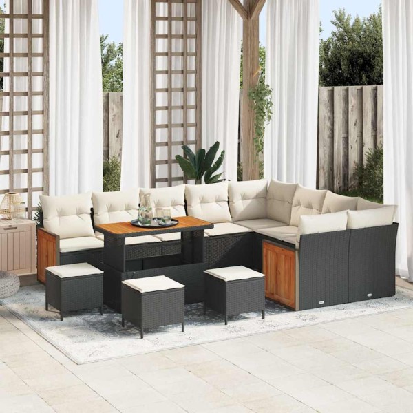 Garden Sofa Set 14 pcs Black and cream polyrattan