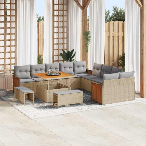 Garden Sofa Set 17 pcs Beige and light gray polyrattan