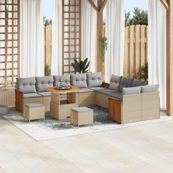 Garden Sofa Set 17 pcs Beige and light gray polyrattan