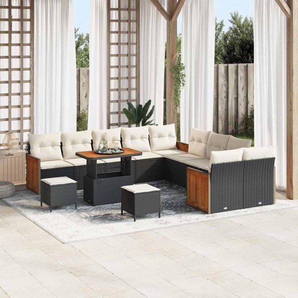 Garden Sofa Set 17 pcs Black and cream polyrattan