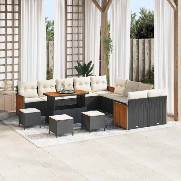 Garden Sofa Set 18 pcs Black and cream polyrattan