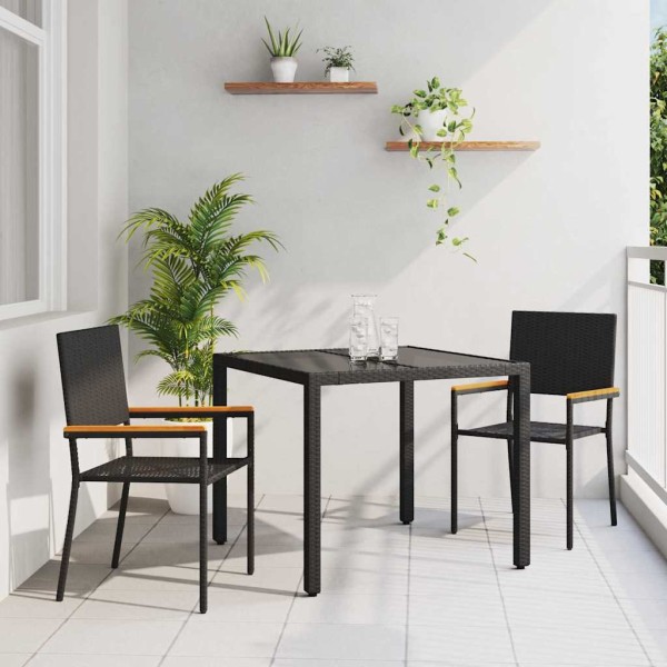 Garden dining set 3 pcs Black polyrattan