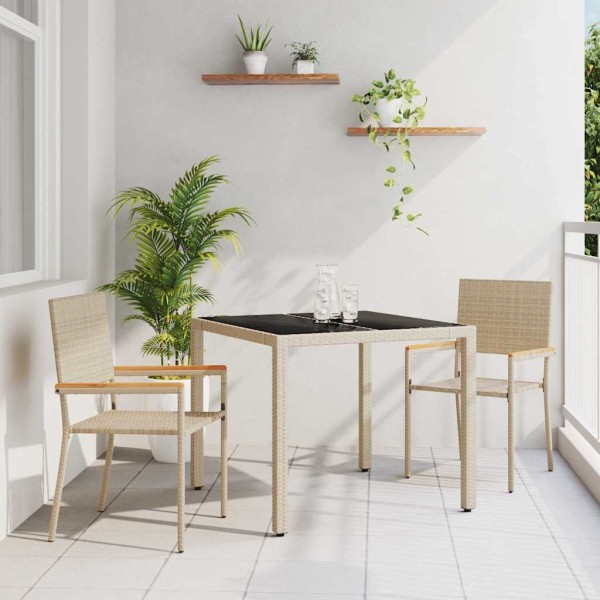 Garden dining set 3 pcs Sand polyrattan