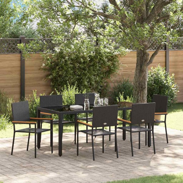 Garden dining set 7 pcs Black polyrattan