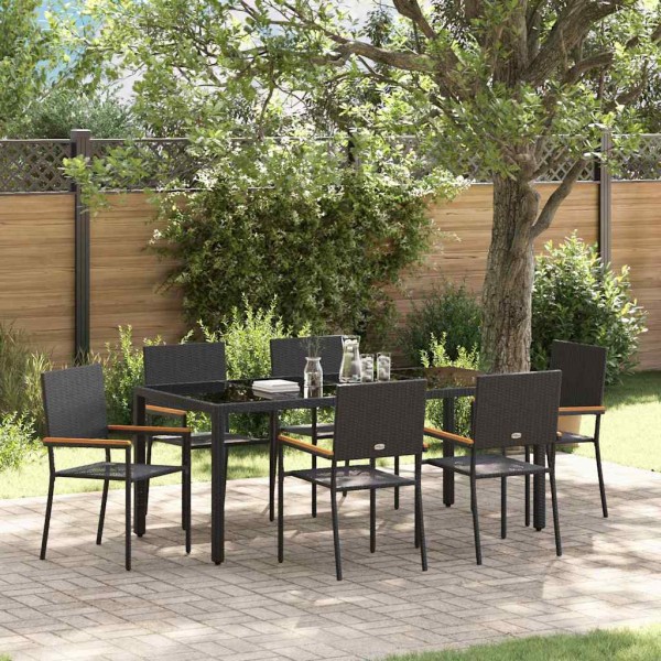 Garden dining set 7 pcs Black polyrattan