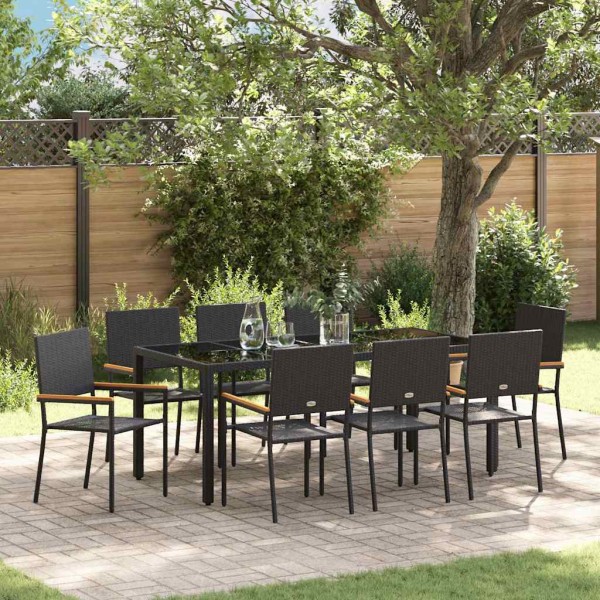 Garden dining set 9 pcs Black polyrattan