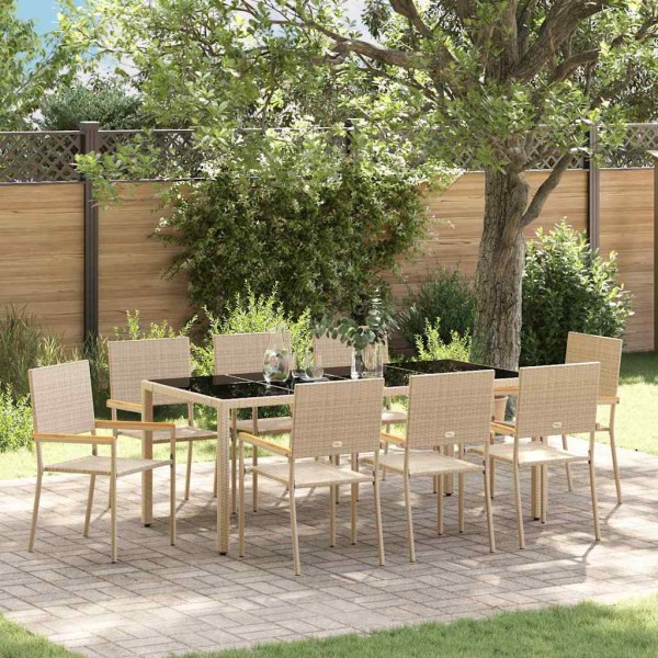 Garden dining set 9 pcs Sand polyrattan