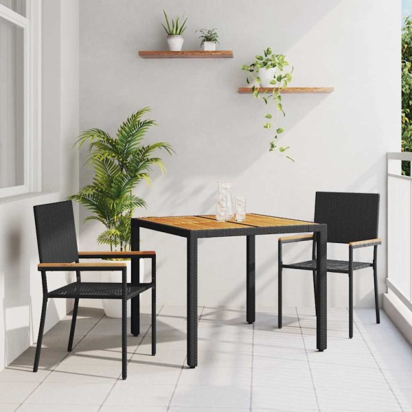 Garden dining set 3 pcs Black polyrattan