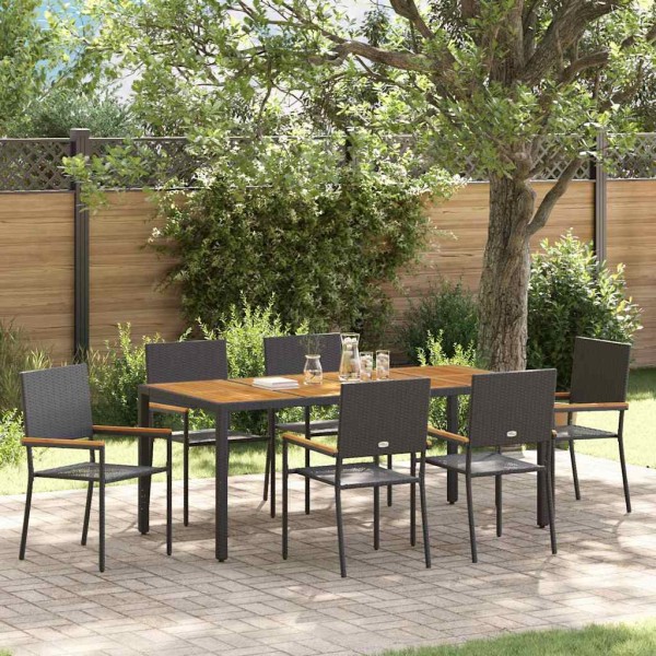 Garden dining set 7 pcs Black polyrattan