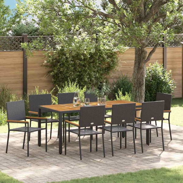 Garden dining set 9 pcs Black polyrattan