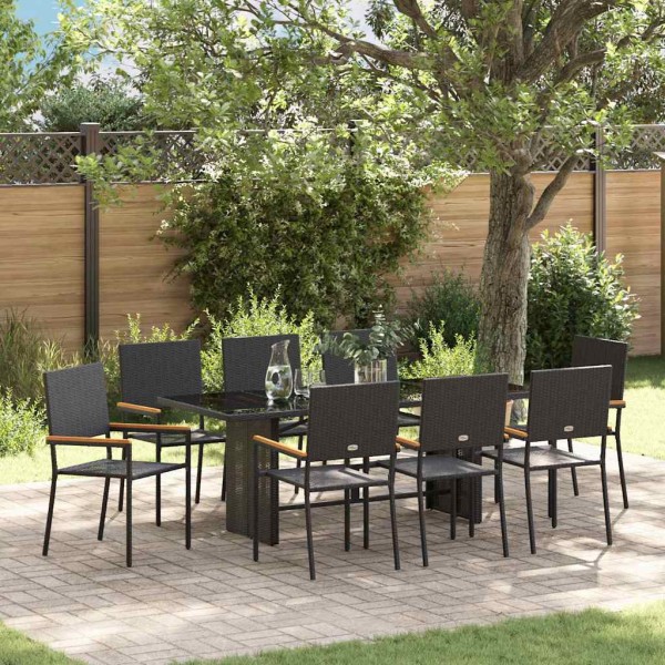 Garden dining set 9 pcs Black polyrattan