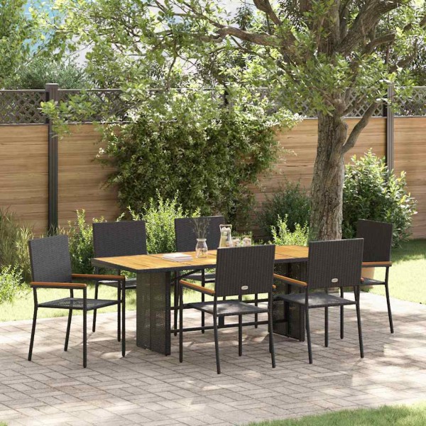 Garden dining set 7 pcs Black polyrattan
