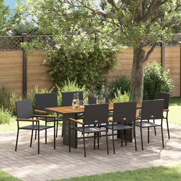 Garden dining set 9 pcs Black polyrattan