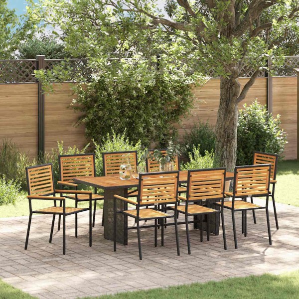 Garden dining set 9 pcs Black and Brown polyrattan