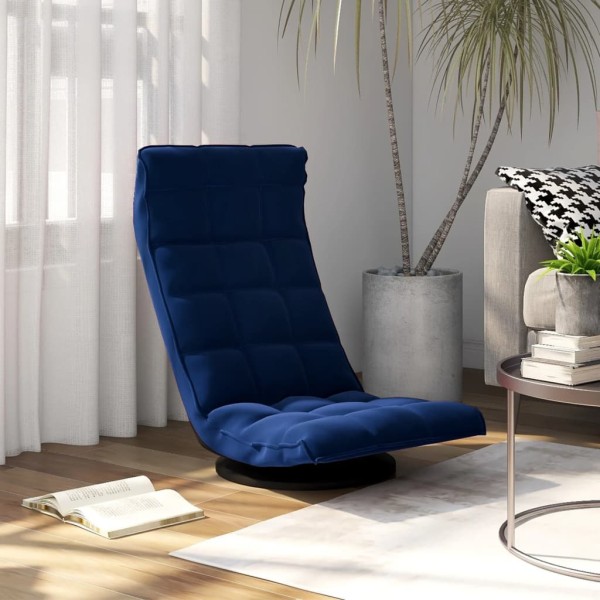 A swivel chair is placed on the floor, blue, velvet
