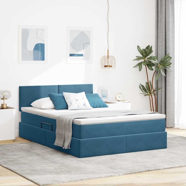 Bed with storage space and LED Dark blue 140 x 200 cm
