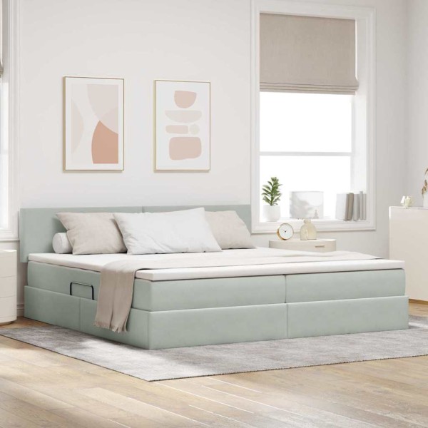 Bed with storage space and LED Light gray 200 x 200 cm