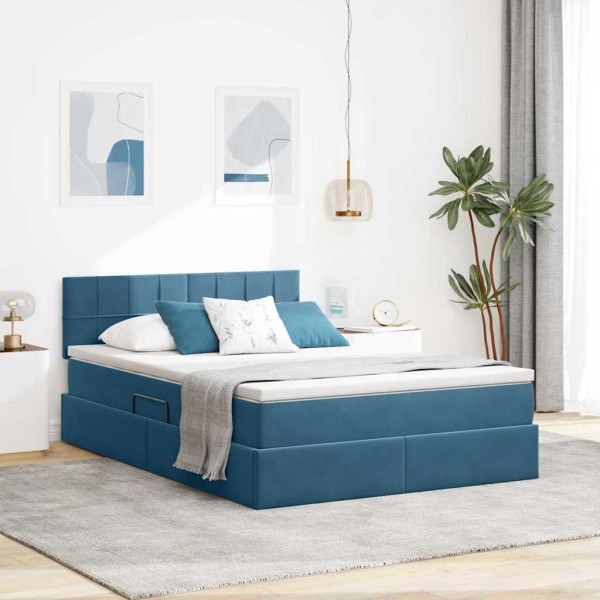 Bed with storage space and LED Dark blue 140 x 200 cm