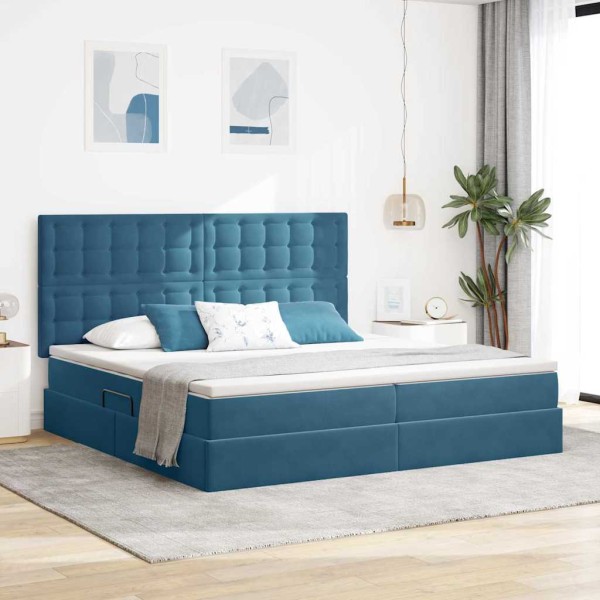 Bed with storage space and LED Dark blue 200 x 200 cm