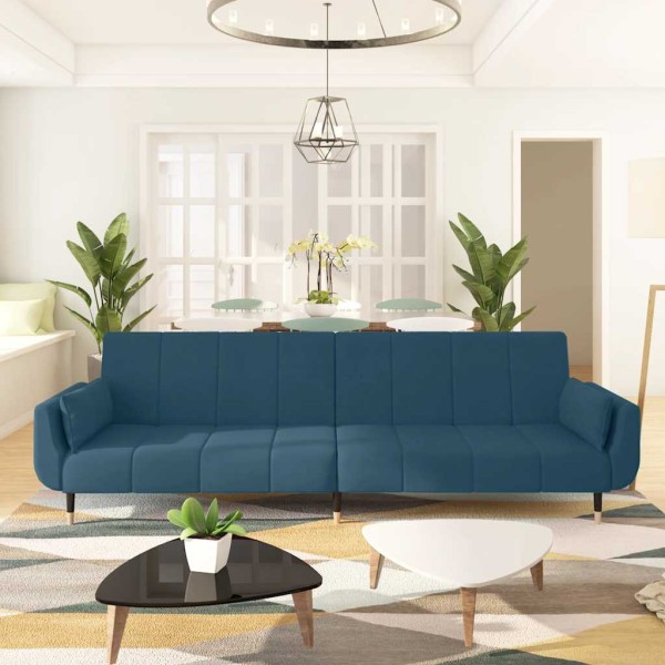 Double sofa-bed with two pillows, blue, velvet