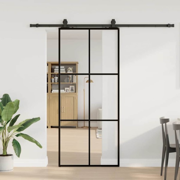 Sliding door with equipment set, black, 90x205 cm, ESG and
