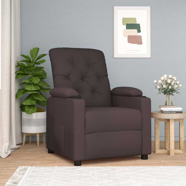 Reclining chair, dark brown, fabric