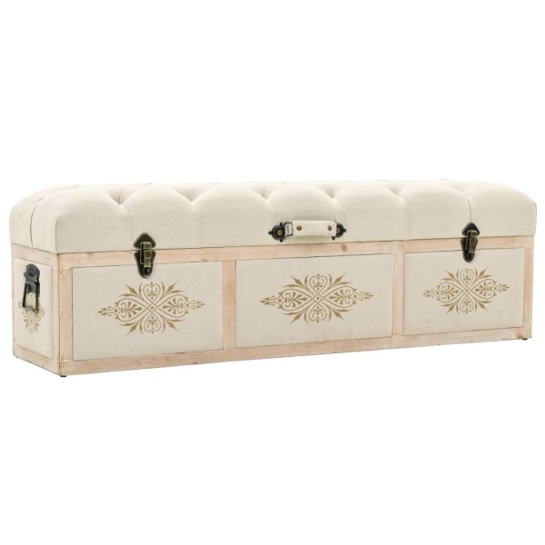 Storage bench, 110 cm, cream color, solid spruce wood and fabric
