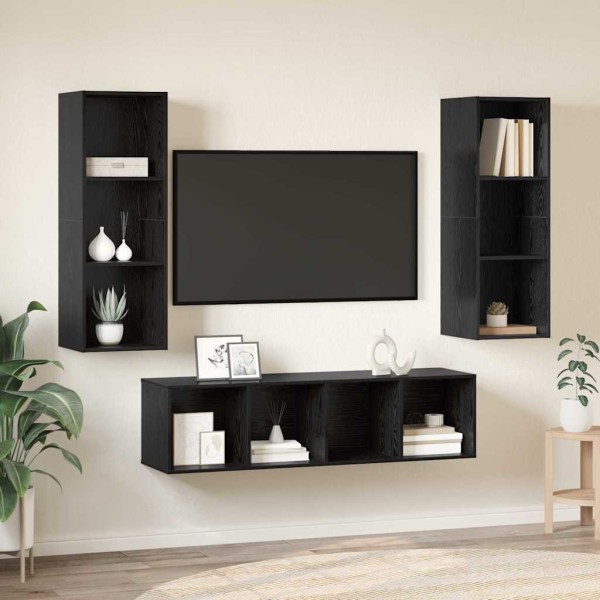 TV cabinet set 3 pcs Black oak Processed wood