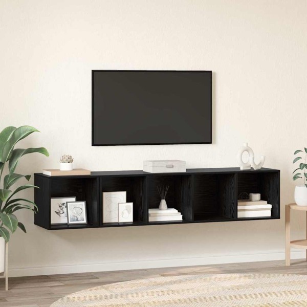 TV cabinet set 2 pcs Black oak Processed wood
