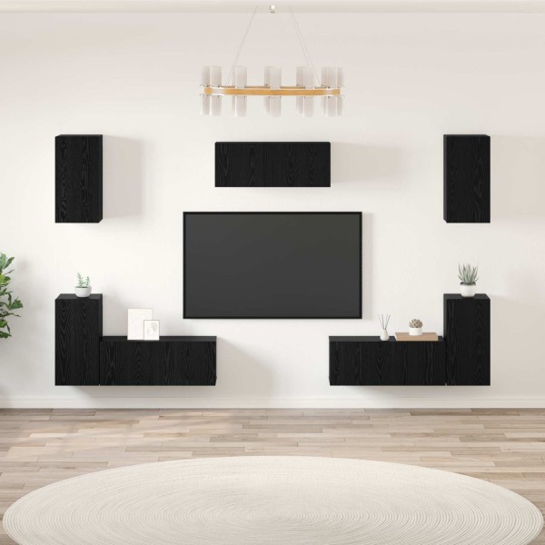 TV cabinet set 7 pcs Black oak Processed wood