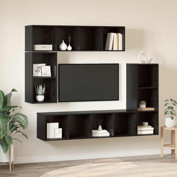 TV cabinet set 4 pcs Black oak Processed wood