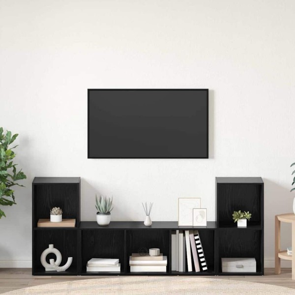 TV cabinet set 3 pcs Black Processed wood